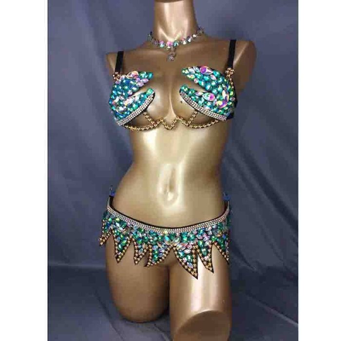 Samba Carnival Wire Bra & Belt 2pcs/Set Rainbow stones free shipping CB007