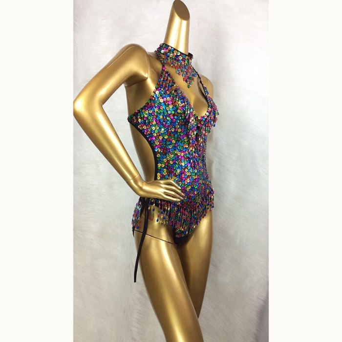 New Women's Full Sequins Beading Flashing Bodysuit One Piece Dance Wear Nightclub Party Stage Wear Latin Sexy Costumes Outfit BS05