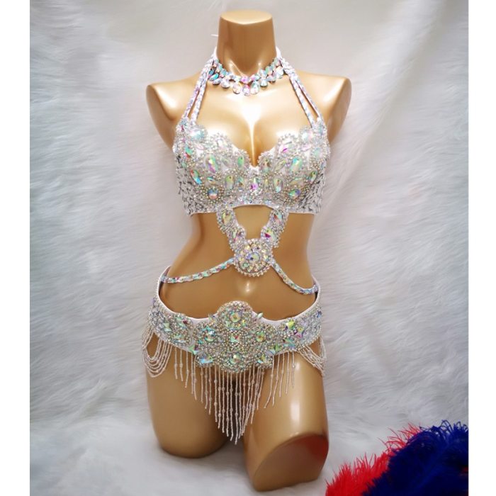 Hot sale Women's beaded Crystal belly dance costume wear Bar+Belt+Necklace 3pc set sexy bellydancing costumes bellydance clothes tf1732