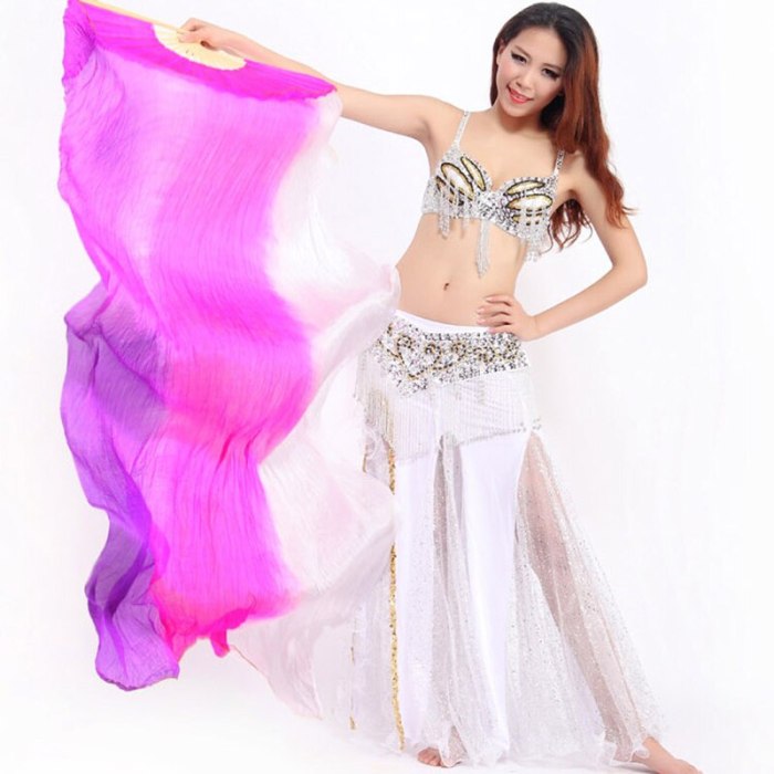 Beautiful Rainbow Belly Dance Fans Veil 100%Silk Belly Dance Fans MULTICOLOR 1pair(L+R) 5 color