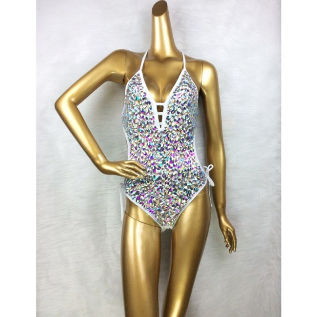 New Women Dancewear Color Stone Stage Costume Bodysuit Swimsuit One Piece Lady Bellydance Sexy Belly Dancing Costume Outfit