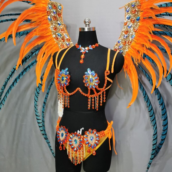 Top quality Handmade Samba Rio Carnival Costume With Stone Sexy Belly Dancing Costume Wire Bra + Panty + Feather Headdress CF021