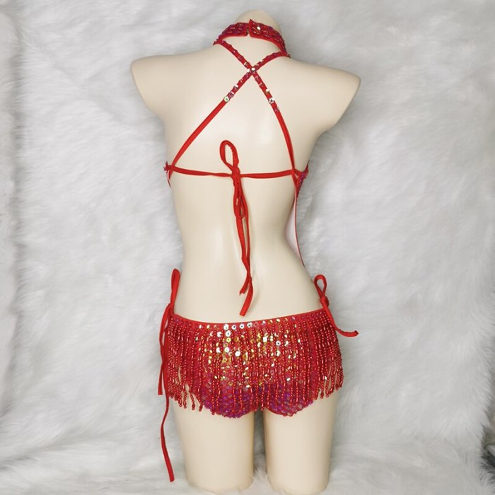 Shiny Costume For Women Red Beading Sequin Tassel One-Piece Bodysuit Sexy Clubwear Party Outfit Stage Performance Dance Clothes