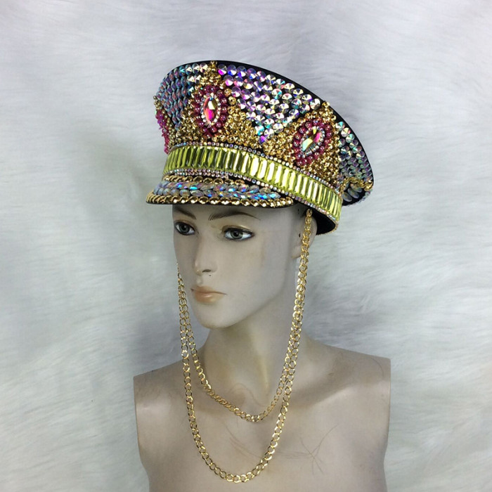 Handmade Captain Hat Carnival costume Performance cap Stage Dance Show Festival hat military hat H004
