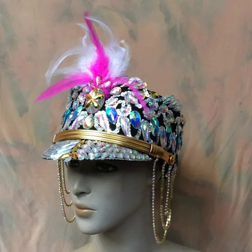Handmade Captain Hat Carnival costume Performance cap Stage Dance Show Festival hat military hat H002