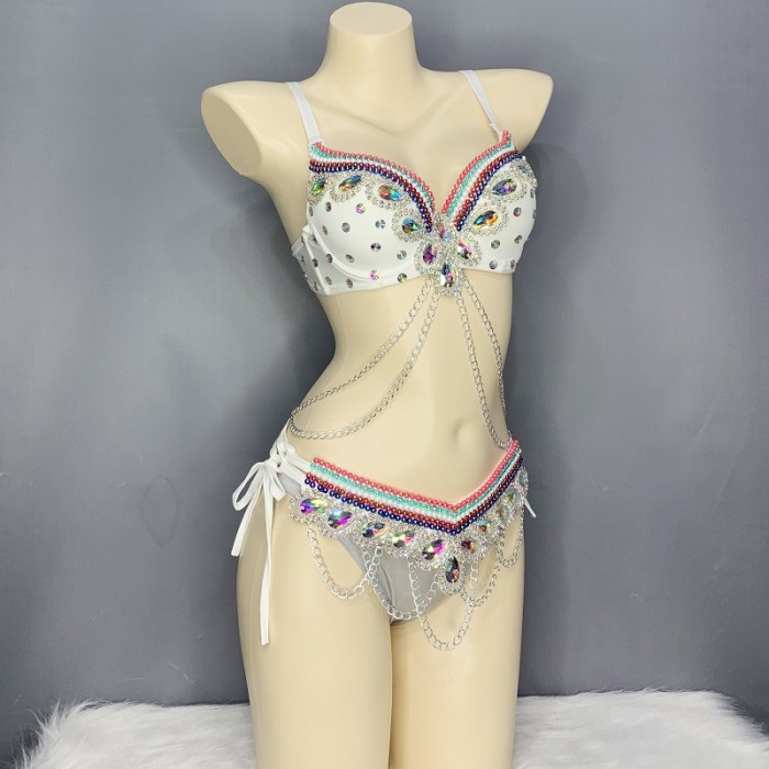 New Samba Carnival Sexy Beading Belly Dance Costume For Women Bra & Panty & Belt 3pcs/Set free shipping B001