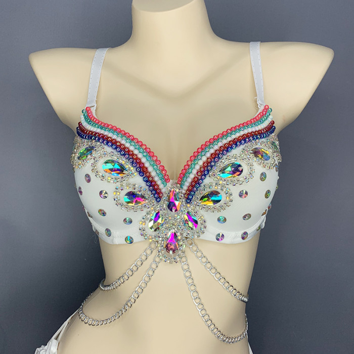 New Samba Carnival Sexy Beading Belly Dance Costume For Women Bra & Panty & Belt 3pcs/Set free shipping B001