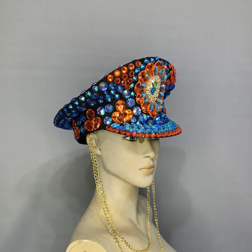 Handmade Captain Hat Carnival costume Performance cap Stage Dance Show Festival hat military hat H013