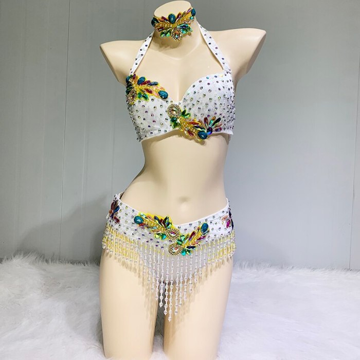 Sexy Women Samba Rio Carnival Costume Handmde Belly Dance Costume Wire Bra&Belt Set with Feather Head piece Rainbow stones C031