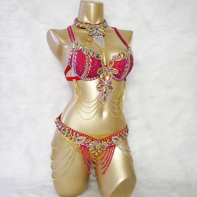 New Stage Wear Sexy Samba Carnival Handmade Belly Dance Costume Suit For Women Beaded Bra&Belt Set Party Rave Dancing Outfit C028