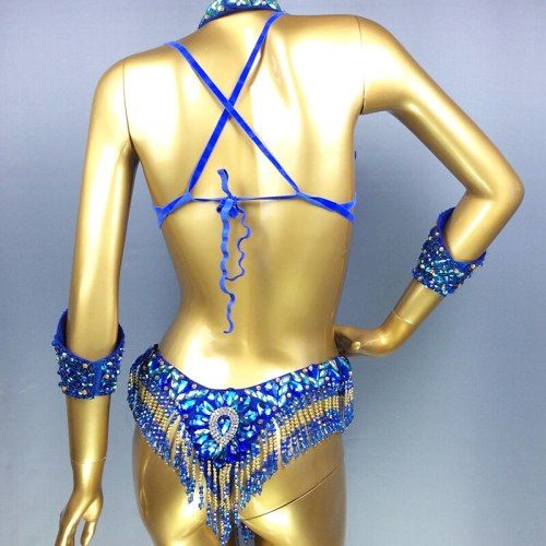 Sexy Samba Carnival Costumes Handmade Beaded Bra&Thong Set Women Outfit Belly Dance Clothes Nightclub Party Showgirl dance wear C022