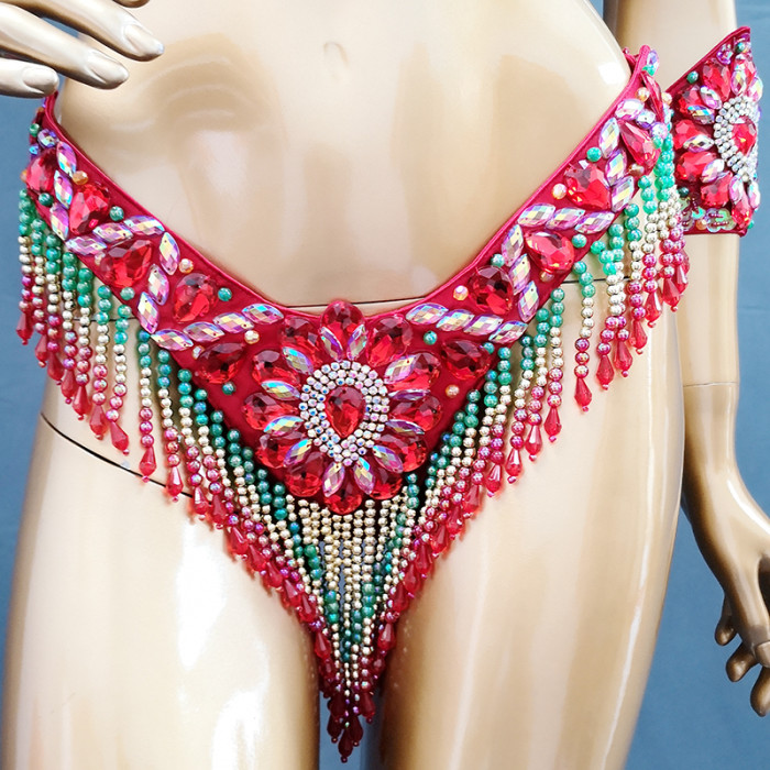 Sexy Samba Carnival Costumes Handmade Beaded Bra&Thong Set Women Outfit Belly Dance Clothes Nightclub Party Showgirl dance wear C022