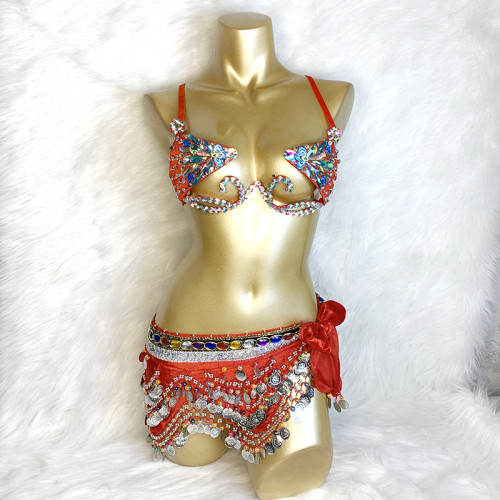 Samba Carnival Wire Bra & Belt Set Hand Made 4 Piece Belly dancing WIRE BRA + BELLY DANCE HIP scarves 320 piece coins