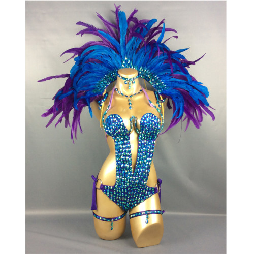 Samba Carnival Bra Belt Royal Blue Puple Stone Feather C1503