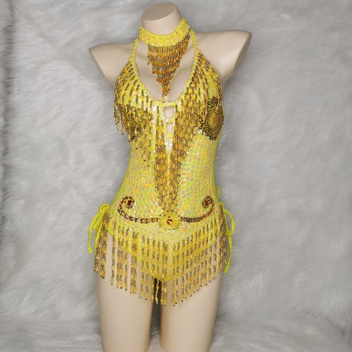 Sexy Samba Carnival Costumes Beading Sequin One-Piece Bodysuit Swimsuit Outfit Stage Performance Rave EDC Party Club Wear BS009