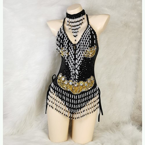 New Samba Suit Sexy Bodysuit Beading Sequins Belly Dance Costume Adult Nightclub Party Rave Outfit Carnival Performance Clothing BS2152