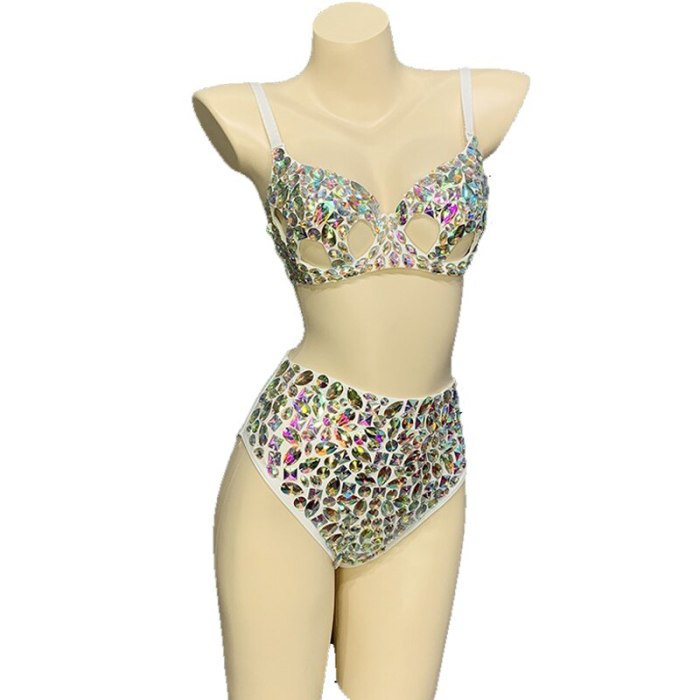 Crystal Bikini Bra Rhinestones Belly Dancing Wear Performance Outfit Costume