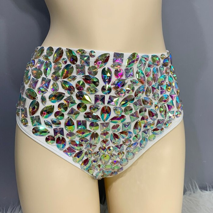 New Samba Carnival Bikini Set Bra High Waist Panty Crystal Silver Stone Hand Made 2 Piece Dance Clothes Belly Dance Costume Wear N21010