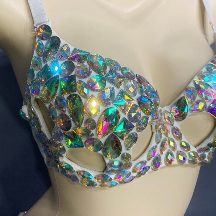 Handmade Rainbow Diamond Stone Samba Carnival Festival Bikini Competition  Bra! 