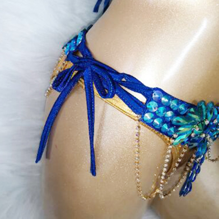 Samba Carnival Wire Bra & Panty & Belt Set Hand Made 4 Piece Belly Dancing C023 Royal Blue