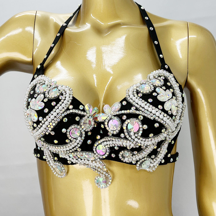Professional Belly Dance Costumes Women Rhinestone Bra Belt Long Skirt 3pcs Belly Dancing Set Carnival Costume Clothes Outfits TF1909+SK1910 Black