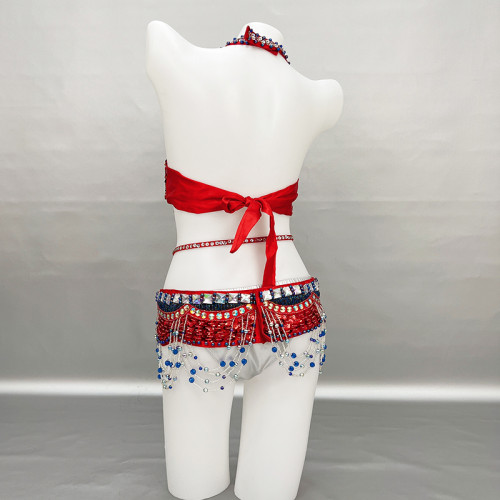 Wholesale New Sequins Beaded Belly Dance Costume Bra+Belt Set