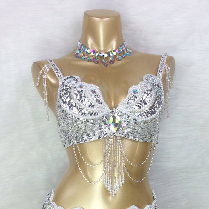 Sexy Women Beaded Sequins Belly Dance Costumes Bra Professional Belly Dancer Outfits Stage & Dance Carnival Tops BRA In USA Size  Bra2152