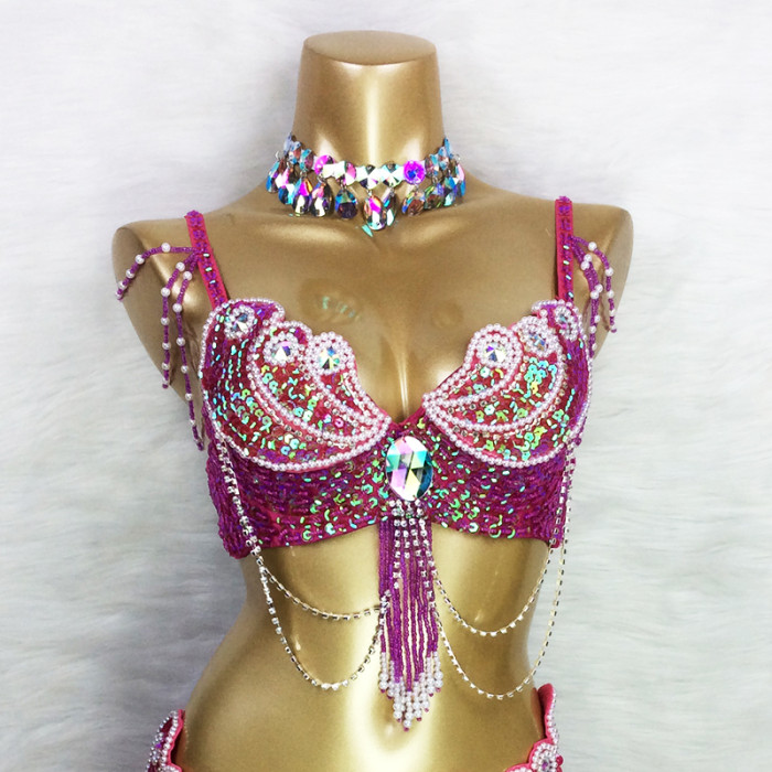 Sexy Women Beaded Sequins Belly Dance Costumes Bra Professional Belly Dancer Outfits Stage & Dance Carnival Tops BRA In USA Size  Bra2152