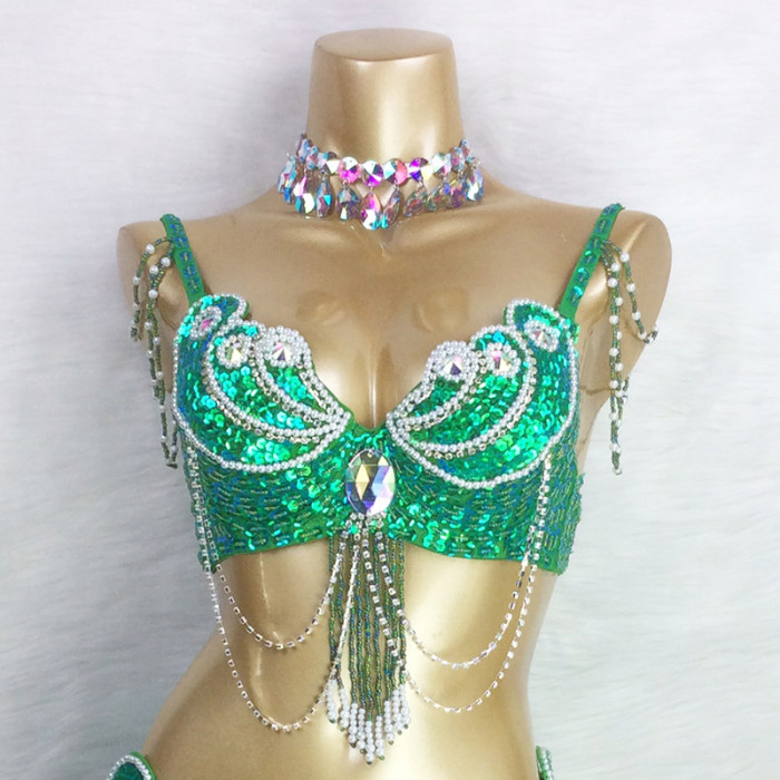 Sexy Women Beaded Sequins Belly Dance Costumes Bra Professional Belly Dancer Outfits Stage & Dance Carnival Tops BRA In USA Size  Bra2152