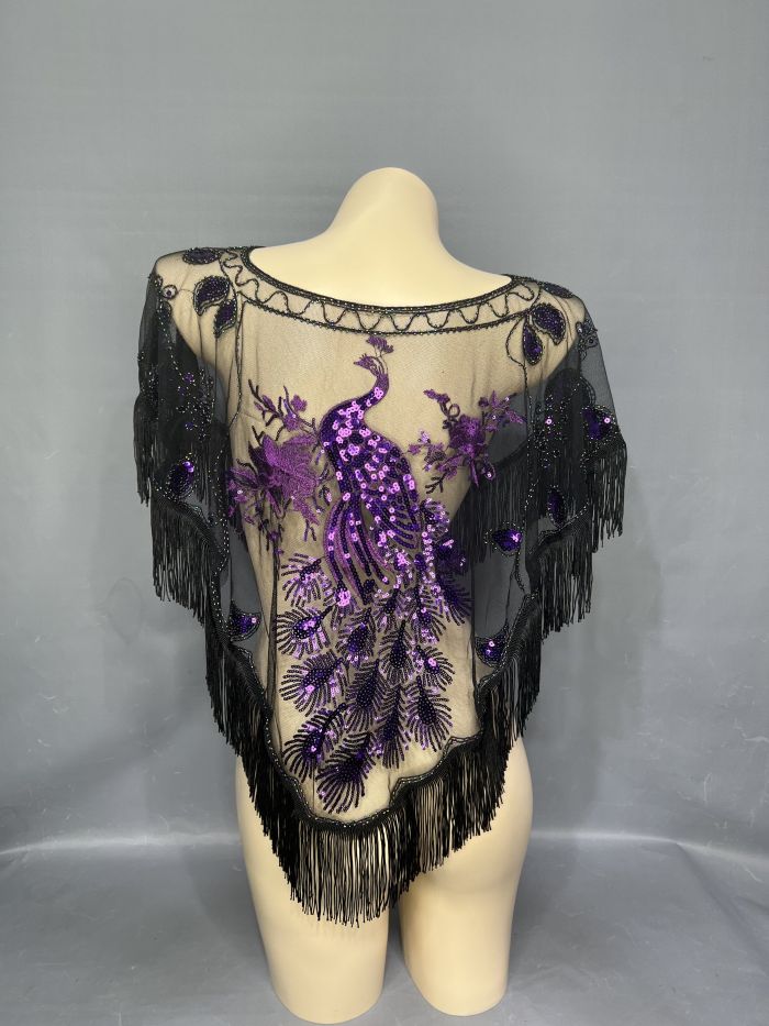New Lady Women Beaded Sequin Belly Dance Hip Scarf Embroidery Flapper Shawl Scarf Evening Wedding Cape Sheer Party Fringed Wrap SC001