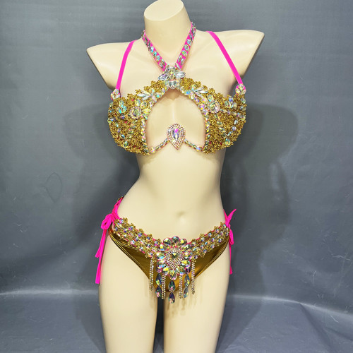 New Stage Show Costumes Sexy Samba Carnival Belly Dance Costume Suit For Women Wire Bra Belt Set Party Rave Dancer Wear Outfit