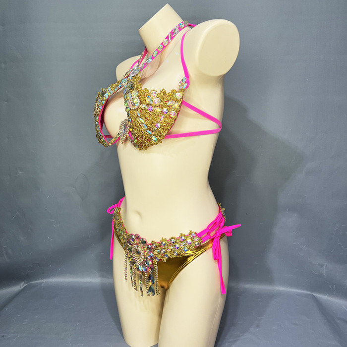 New Stage Show Costumes Sexy Samba Carnival Belly Dance Costume Suit For Women Wire Bra Belt Set Party Rave Dancer Wear Outfit