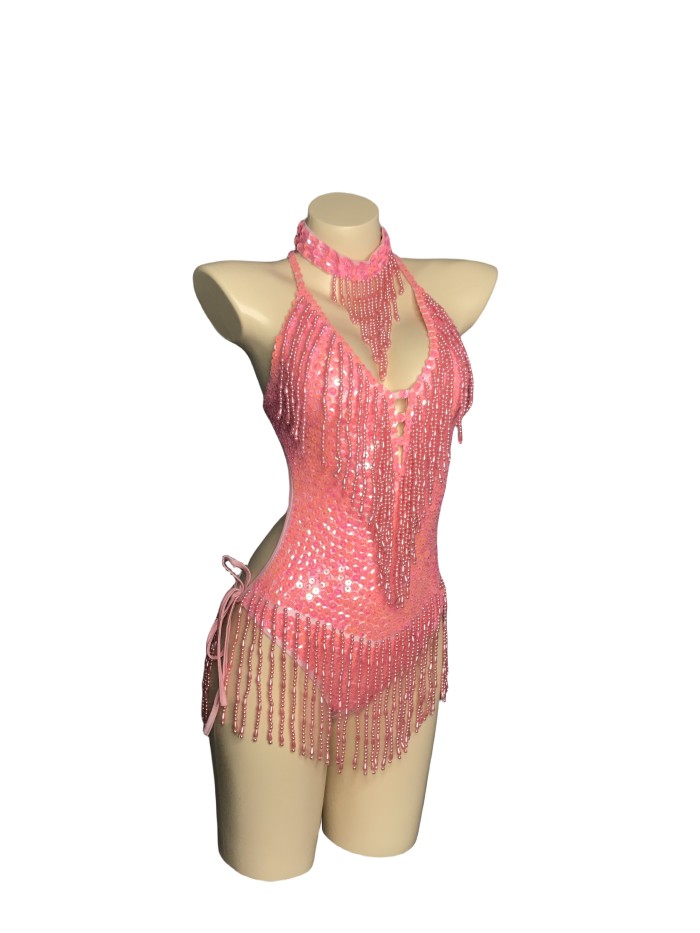 Flashing Sequins One-Piece Bodysuit Women's Singer Dance Sexy Evening Carnival Costumes Stage Dance Wear Nightclub Outfit BS16