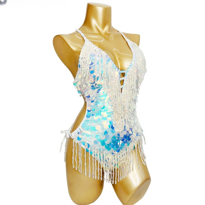 Flashing Sequins One-Piece Bodysuit Women's Singer Dance Sexy Evening Carnival Costumes Stage Dance Wear Nightclub Outfit BS03