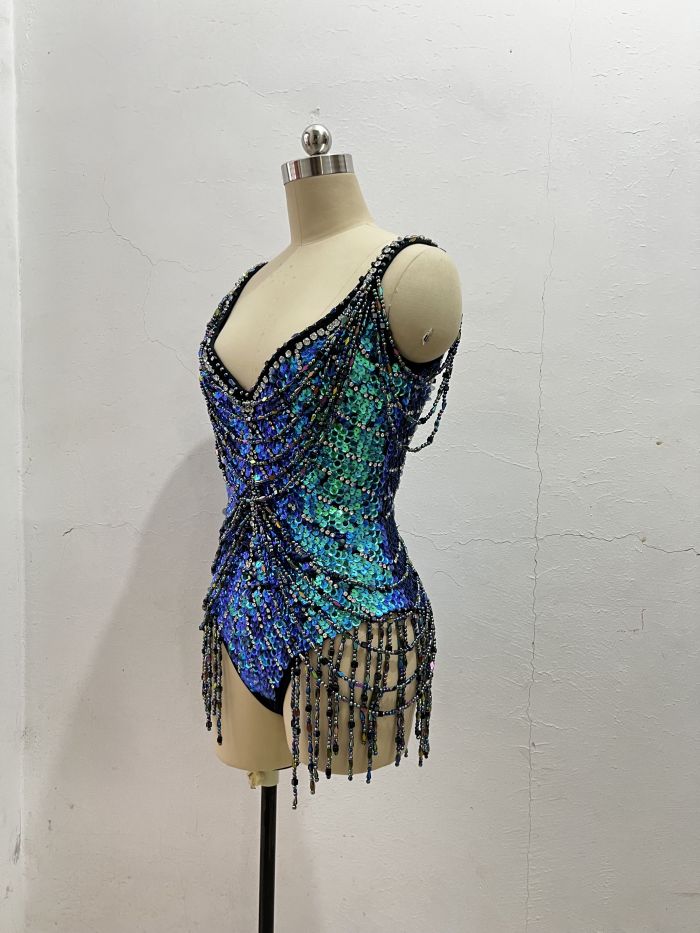 Flashing Sequins One-Piece Bodysuit Women's Singer Dance Sexy Evening Carnival Costumes Stage Dance Wear Nightclub Outfit BS2104