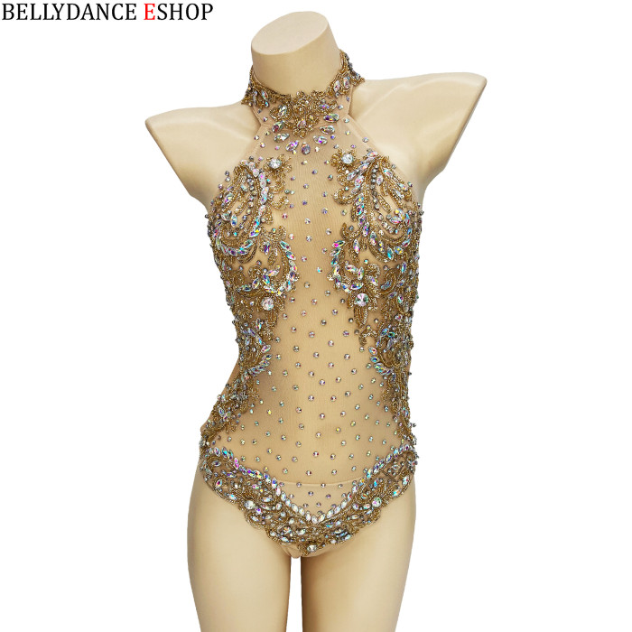 Flashing Sequins One-Piece Bodysuit Women's Singer Dance Sexy Evening Carnival Costumes Stage Dance Wear Nightclub Outfit BS2103