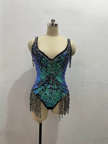 Flashing Sequins One-Piece Bodysuit Women's Singer Dance Sexy Evening Carnival Costumes Stage Dance Wear Nightclub Outfit BS2104