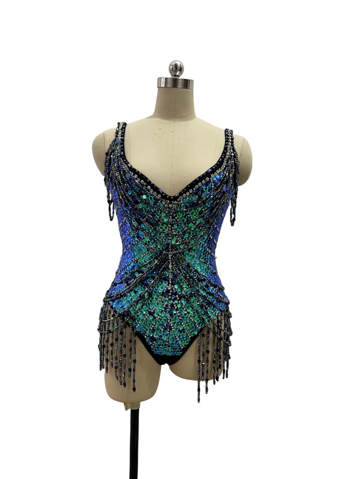 Flashing Sequins One-Piece Bodysuit Women's Singer Dance Sexy Evening Carnival Costumes Stage Dance Wear Nightclub Outfit BS2104