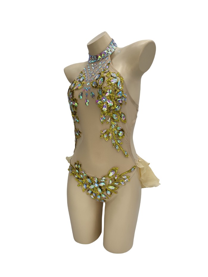 Flashing Sequins One-Piece Bodysuit Women's Singer Dance Sexy Evening Carnival Costumes Stage Dance Wear Nightclub Outfit BS2108