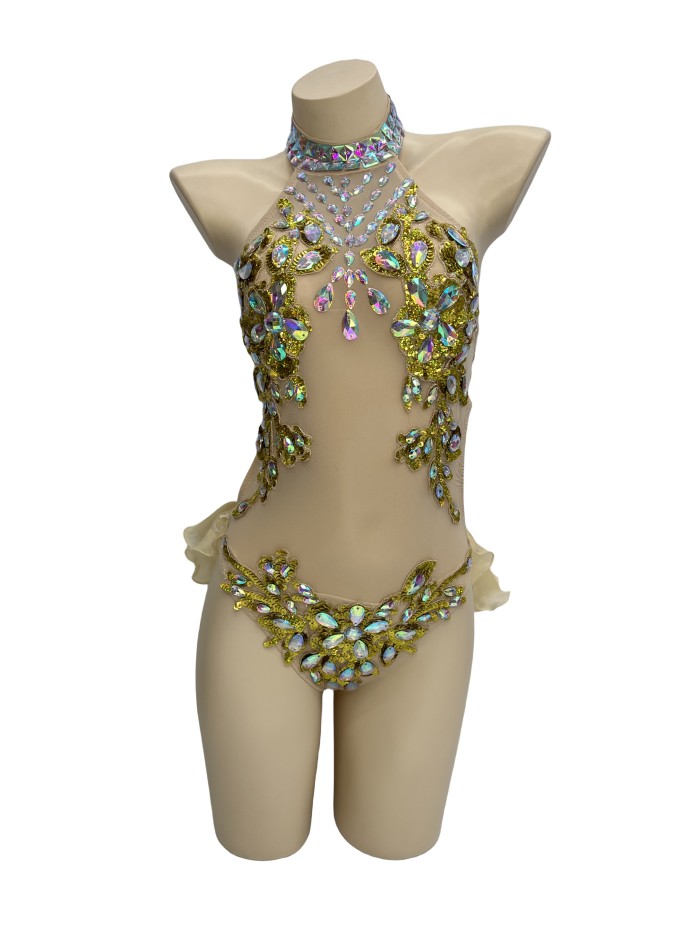 Flashing Sequins One-Piece Bodysuit Women's Singer Dance Sexy Evening Carnival Costumes Stage Dance Wear Nightclub Outfit BS2108
