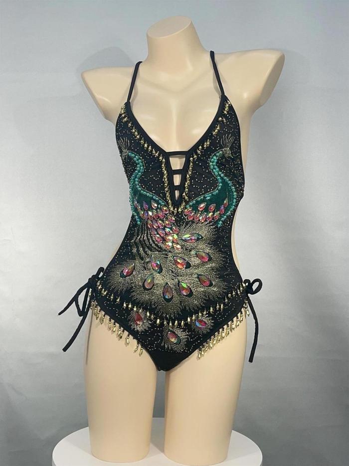 Flashing Sequins One-Piece Bodysuit Women's Singer Dance Sexy Evening Carnival Costumes Stage Dance Wear Nightclub Outfit BS2110