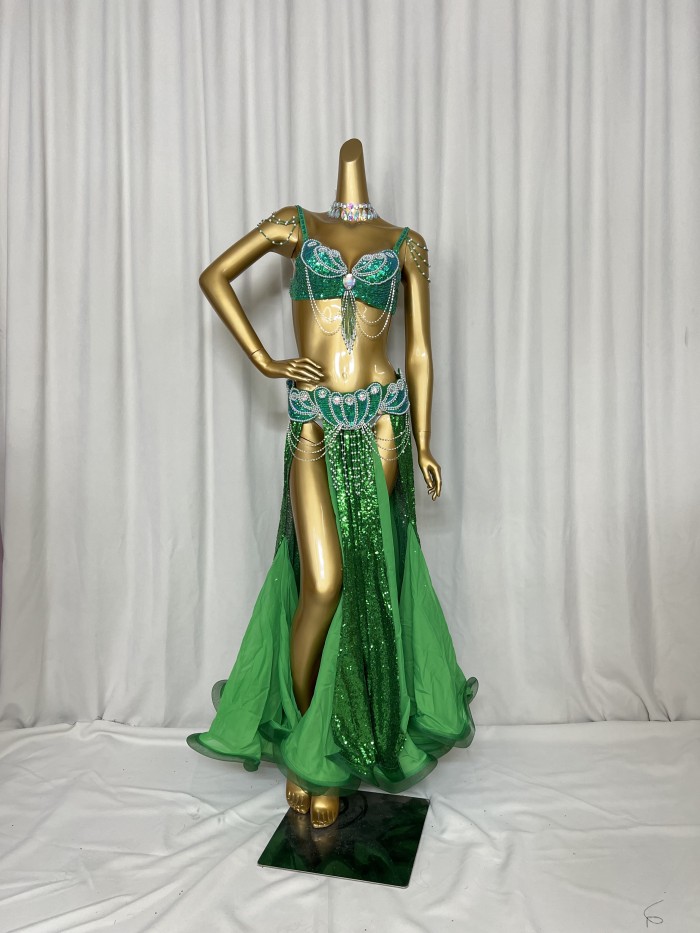 Hot Sale Professional Women belly dance costume wear for stage performance outfit 3piece suit Beaded carnival dancer costume set TF2152 + SK1911 (3PCS/SET)