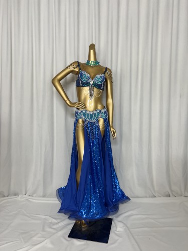 Hot Sale Professional Women belly dance costume wear for stage performance outfit 3piece suit Beaded carnival dancer costume set TF2152 + SK1911 (3PCS/SET)