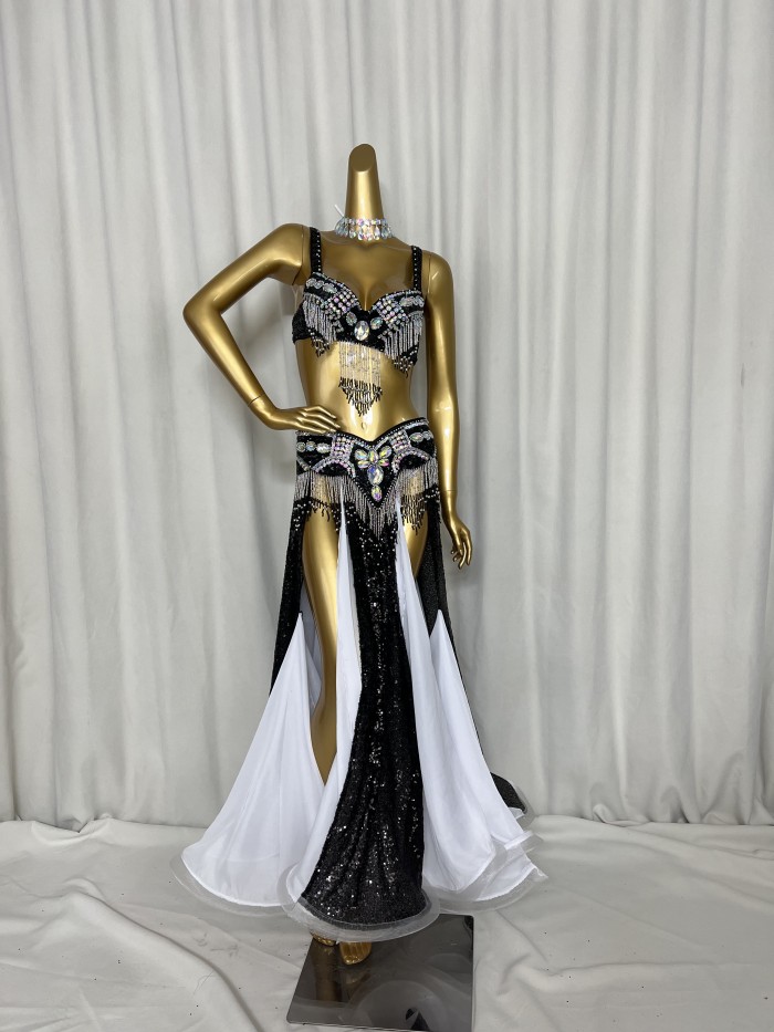 Hot Sale Professional Women belly dance costume wear for stage performance outfit 3piece suit Beaded carnival dancer costume set TF1618 + SK1911 (3PCS/SET)