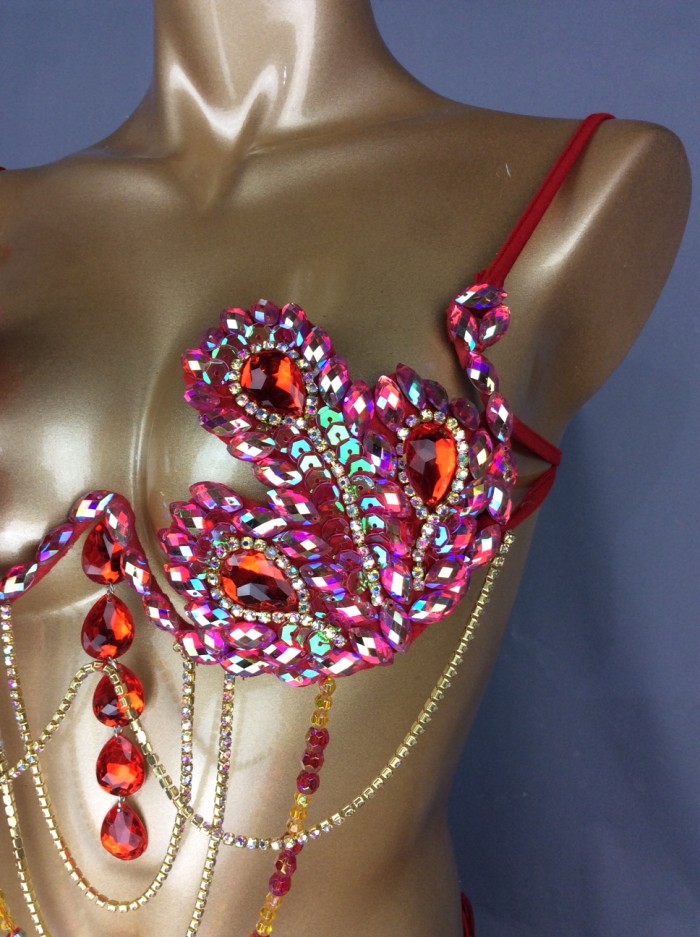 Crystal bikini heart-shaped Bra Sparkly Samba Carnival Rainbow Pink RED  Stone Belly dancing Wire Bra Belly Wear Gogo Outfit - AliExpress