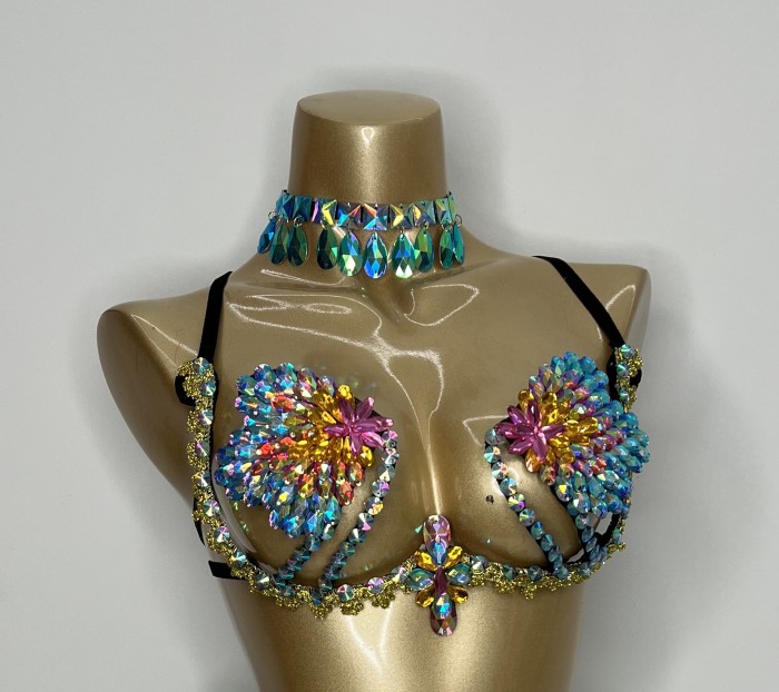 High Quality Sexy Samba Carnival Bra for Womens Rainbow Red Stone Belly dancing WIRE BRA