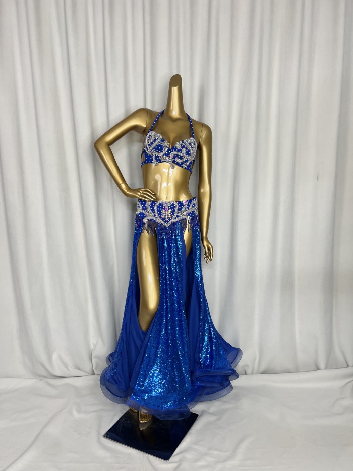 Hot Sale Professional Women belly dance costume wear for stage performance outfit 3piece suit Beaded carnival dancer costume set TF1909 + SK1911 (3PCS/SET)