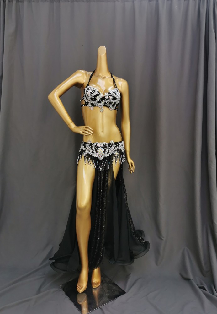 Hot Sale Professional Women belly dance costume wear for stage performance outfit 3piece suit Beaded carnival dancer costume set TF1909 + SK1911 (3PCS/SET)