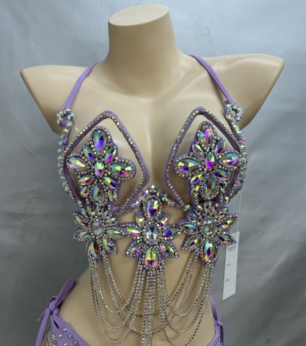 New Bra Handmade Sexy Samba Carnival Bra Stone Hollywood Women's Belly dancing Top WIRE BB026 Wire Bra