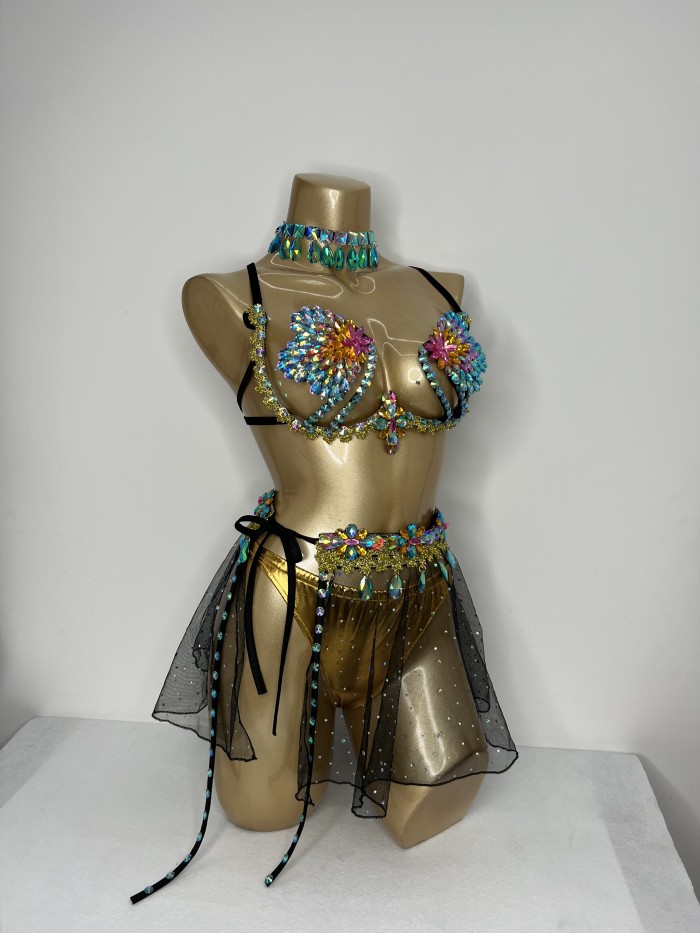 New Arrival Sexy Samba Carnival For Women Wire Bra,mini skirt and panty  stones Samba Suit C046